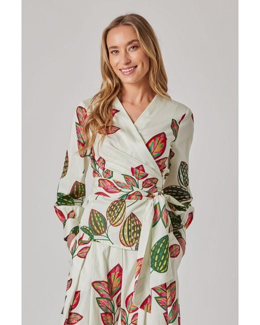 Marianna Déri White Wrap Blouse With Leaf Print