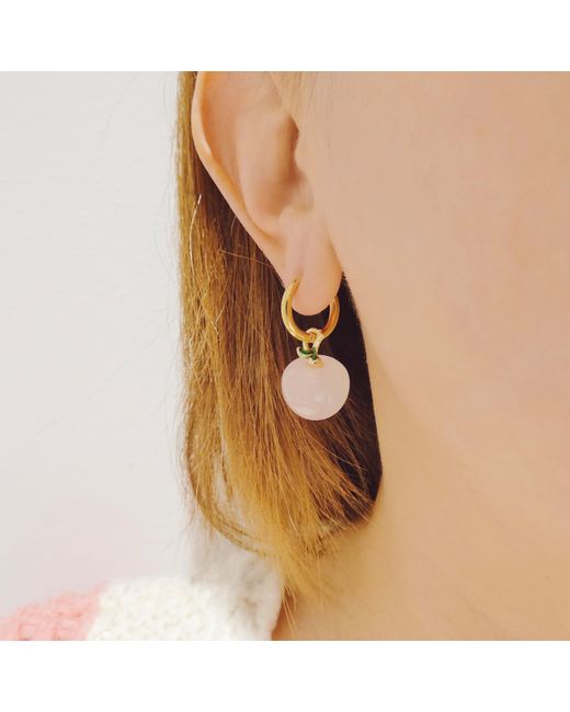 VALERIE CHIC Pink Rose Quartz Apple Earrings Hoop