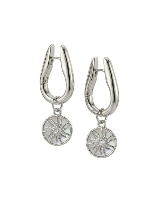Mercela Metallic Vintage Mother Of Pearl Sunburst Flower Hoop Earrings – Nature Inspired Jewellery Gift For Her