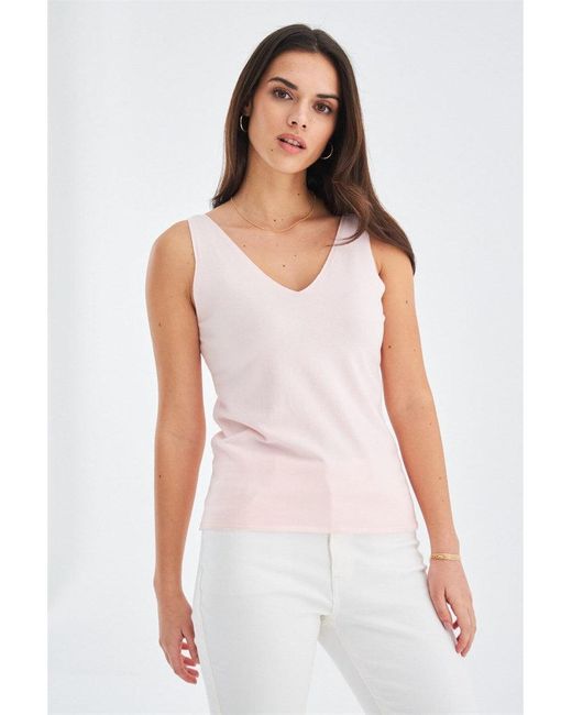 Peraluna Pink Ruby Top V-Neck Fine Knit Tank Top