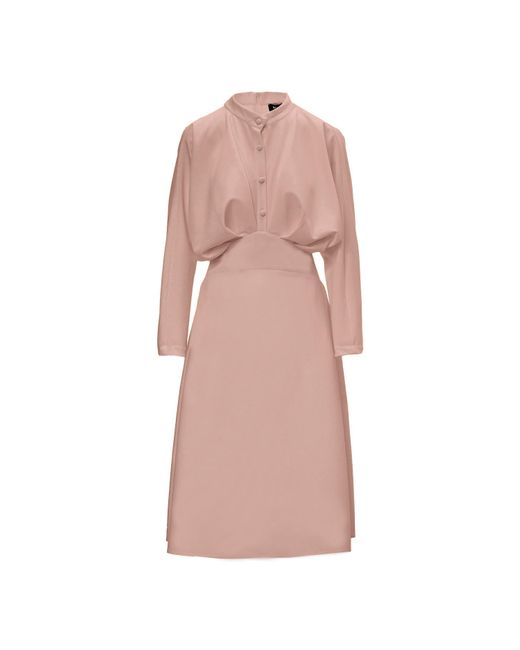 BLUZAT Pink Midi Dress With Draping And Buttons Lyst