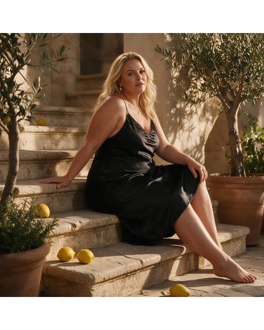 Saint Grace Black Plus Size Bias Cute Slip Dress