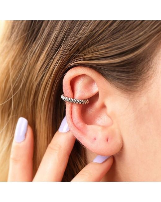 Spero London Metallic Twisted Sterling Ear Cuff No Piercing