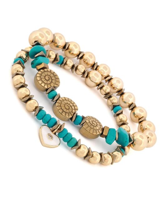 Ebru Jewelry Metallic Inner Peace & Heart Charm Bracelet Set