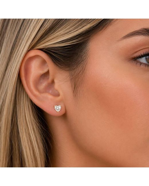 Pearl Code White Angel Heart Moissanite Stud Earrings, -Plated