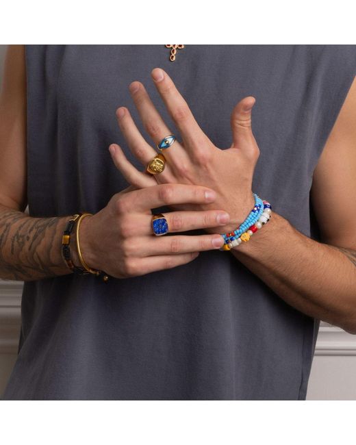 Nialaya Blue Signet Ring With Lapis for men