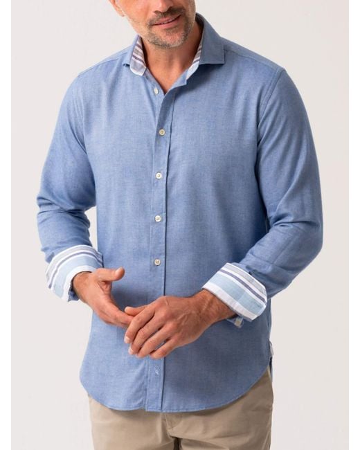 Koy Clothing Blue Cotton-Merino Shirt for men