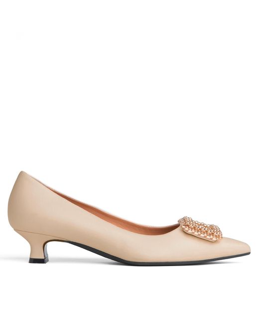 Beautiisoles by Robyn Shreiber Made in Italy Natural Neutrals Elsie Leather Dressy Low Heel Pump For Valentine Evening & Wedding Bridal