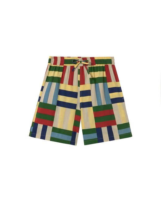 Thinking Mu Green Checkered Field Henry Bermuda Shorts for men
