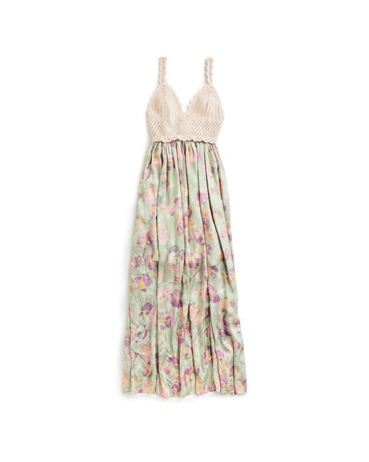 MIONÈ Natural Floral Dress With Hand-Crocheted Upper Part