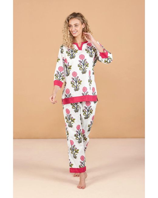 Inara White Rosette Bloom Floral Cotton Pyjamas