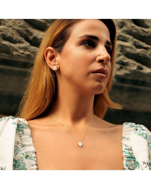 Spero London Metallic Opal Four Leaf Clover Sterling Necklace & Earring Set