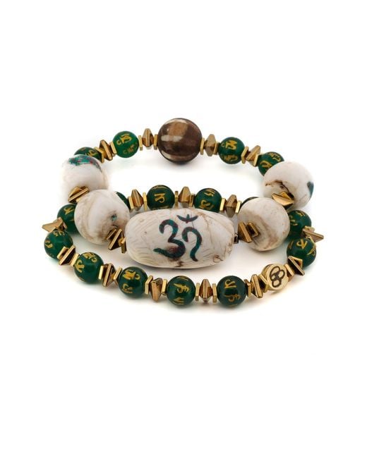 Ebru Jewelry Metallic Tibetan Mantra Yoga Meditation Beaded Bracelet Set