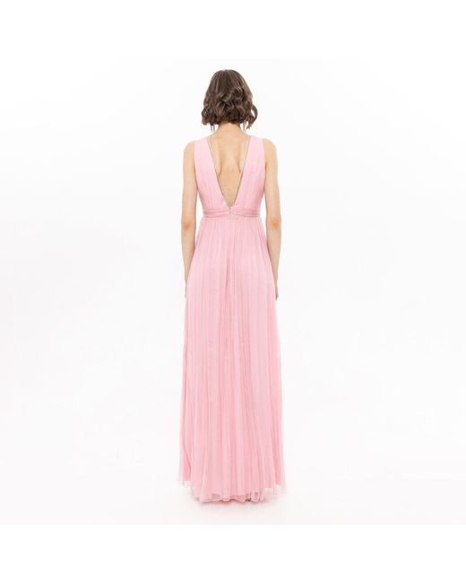 Nissa Pink V-Neck Silk Maxi Dress Light