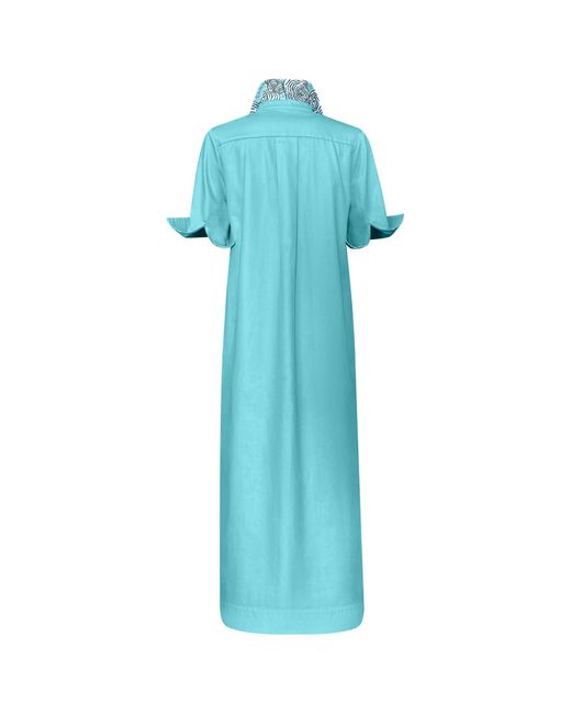 Perlavera Blue Conty Aqua Satin With Printed Combo Short Sleeve Length Missy Fit Maxi Dress