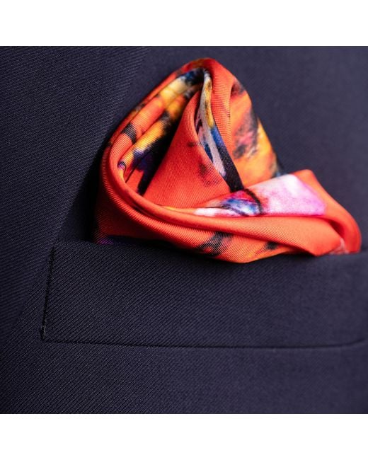 Otway & Orford Orange 'Performance Polo' Silk Pocket Square. Full-Size for men