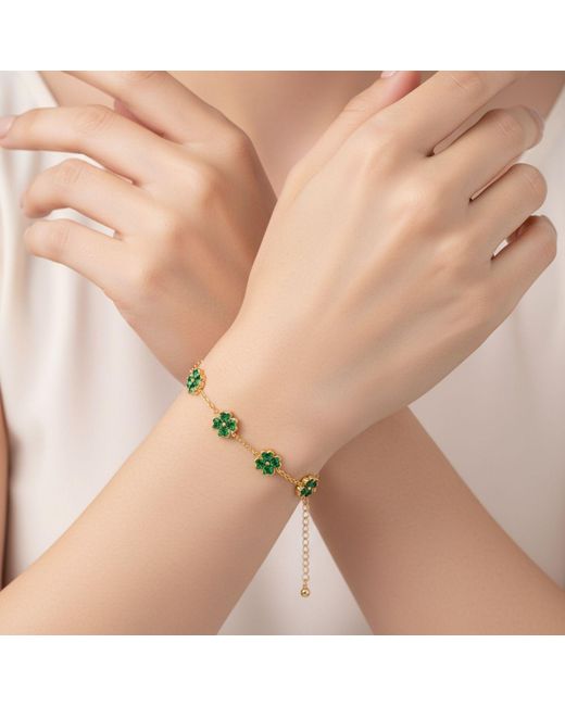 Seven Saints Green Four Leaf Clover Bracelet Talisman Of Luck And Prosperity Emerald Zirconia And