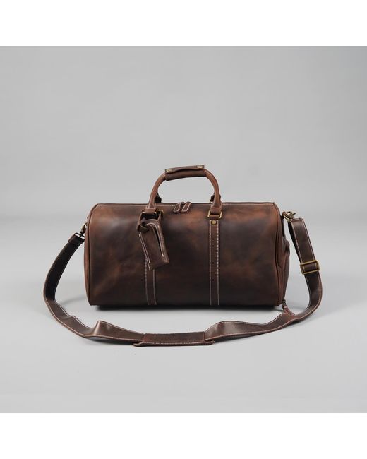 Touri Brown Leather Over Night Bag With Shoe Storage for men