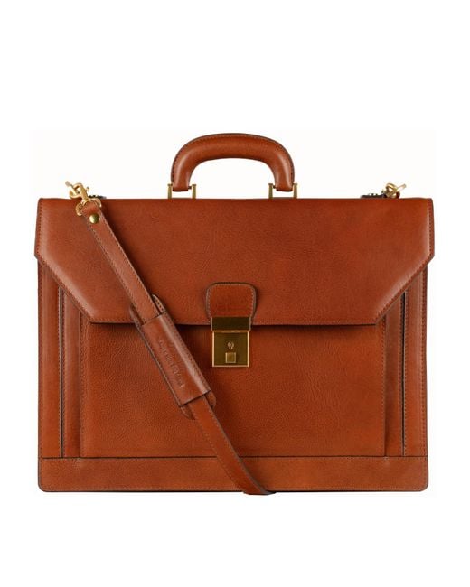 Time Resistance Brown Large Leather Briefcase for men