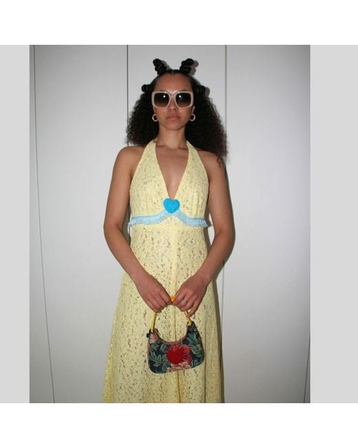 Couture to Your Door Yellow Butter Lace Maxi Halter Neck Dress