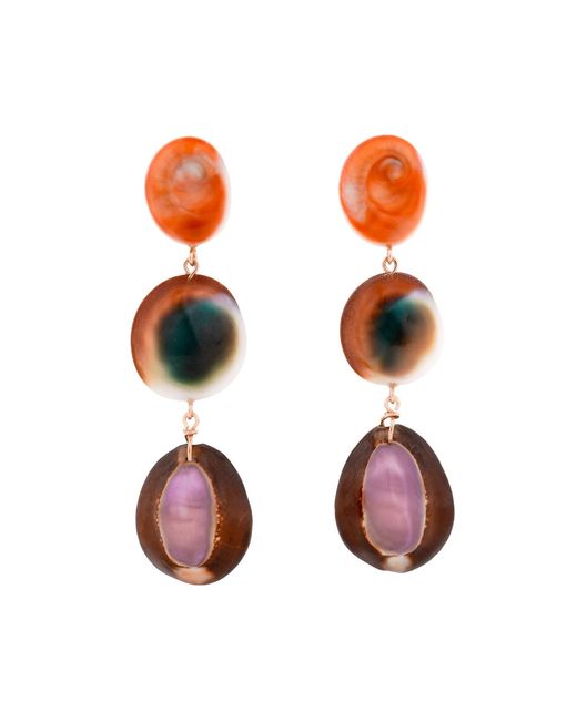 Oana Savu Orange Rare Sea Shells Earrings Ear Studs Summer Long Statement Jewelry
