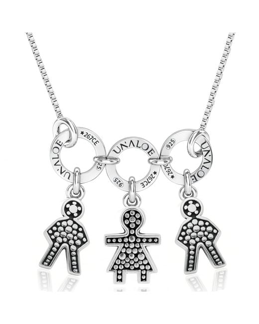 Unaloe Metallic Sterling Necklace With Three Baby Star Charms – Pavé Child Silhouette Pendants, Personalised Family Keepsake Jewellery For