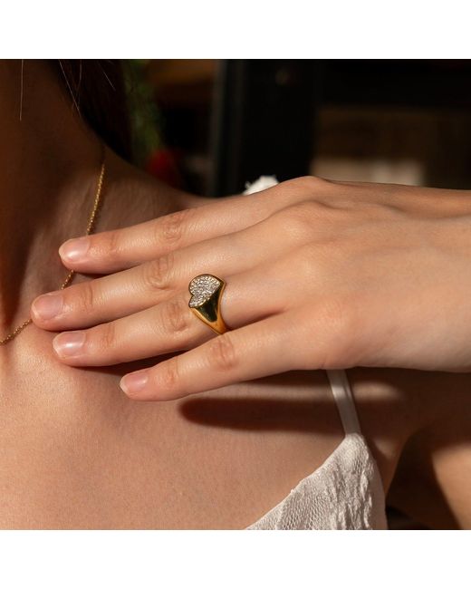 Spero London Metallic Sterling Pave Heart Signet Ring