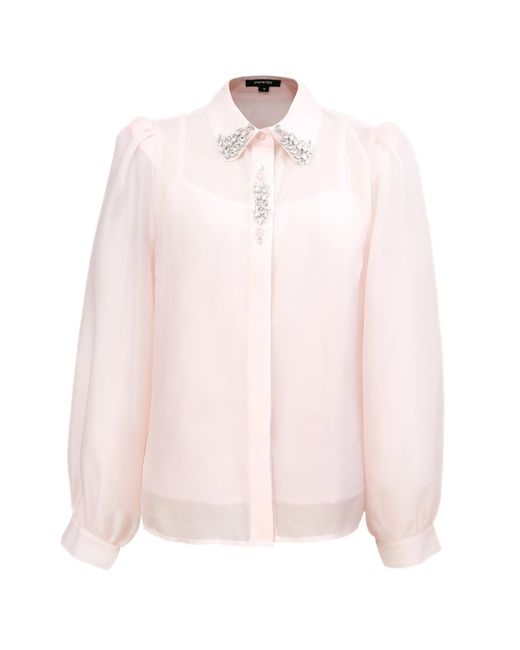 Smart and Joy Pink Beaded Collar Organza Shirt