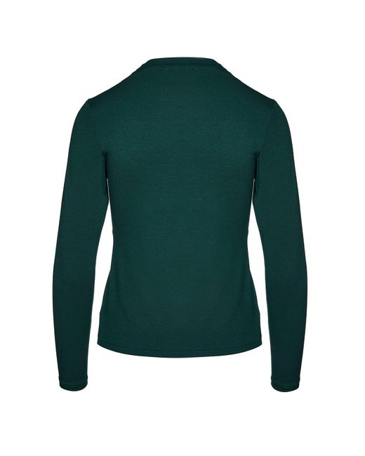 Conquista Green Long Sleeve Faux Wrap Top In Stretch Jersey Sustainable Fabric