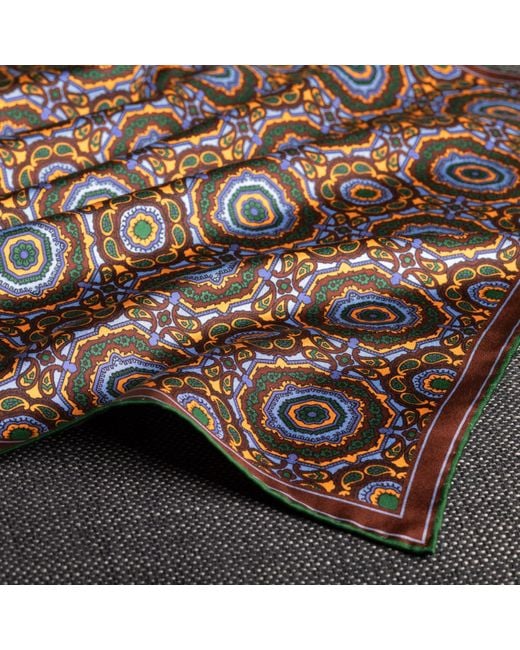Otway & Orford Multicolor 'Whirligig' Medallion Silk Pocket Square for men