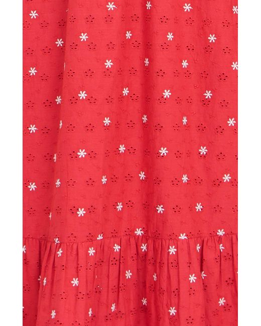 Yumi' Red Broderie Anglaise Wrap Midi Dress With Flower Embroidery