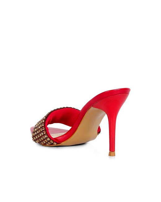 Rag & Co Red Adina Diamante Embellished Slip On Sandals