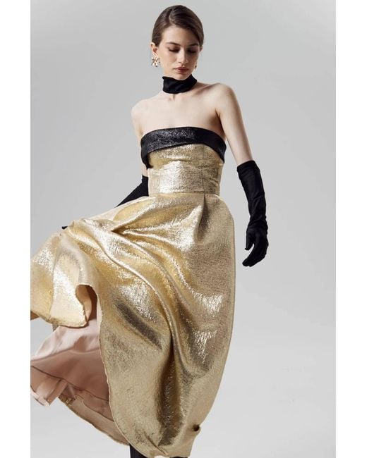 POST MERIDIEM Natural Jacquard Midi Dress With Turn-Up