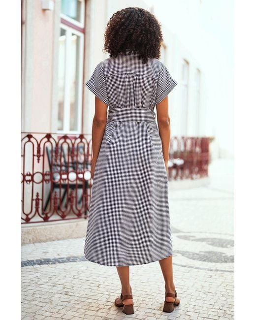 Yumi' Blue Gingham Relaxed Shirt Dress With Matching Belt