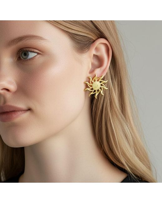 Maison De Gala Metallic Sunburst Statement Stud Earrings