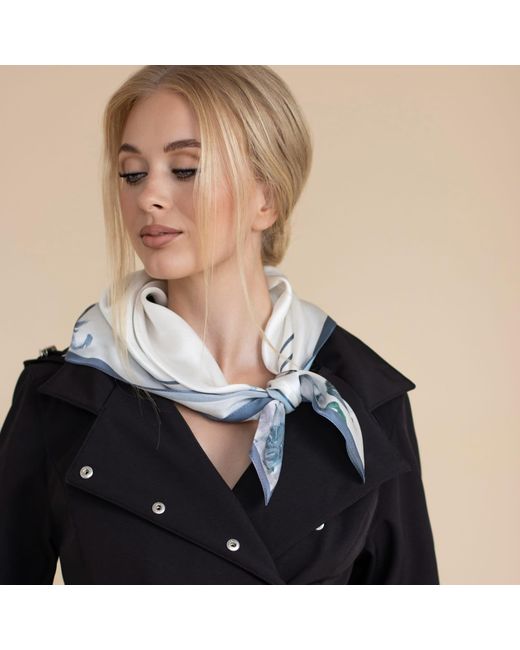RainSisters Blue Medium Floral Natural Silk Scarf