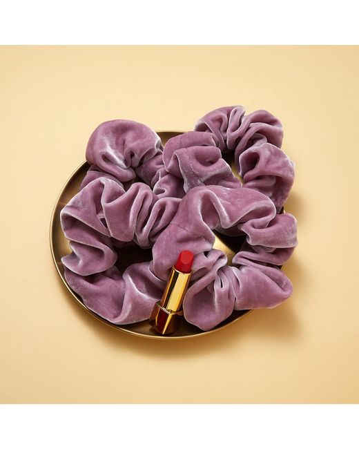 Soft Strokes Silk Purple Silk Velvet Handmade French Scrunchie Set Of Four