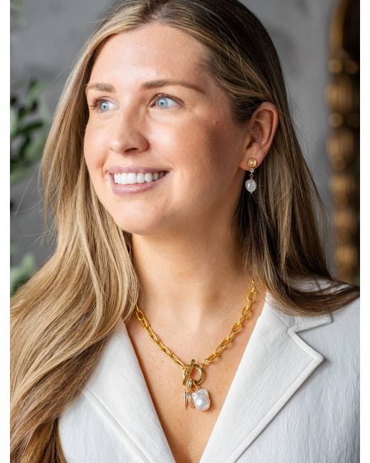 Loni Paul Jewelry Metallic Marquise & Pearl Toggle Necklace