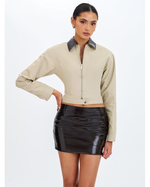 Miss Circle New York Black Vivian Mocha Faux Leather Low-Rise Mini Skirt