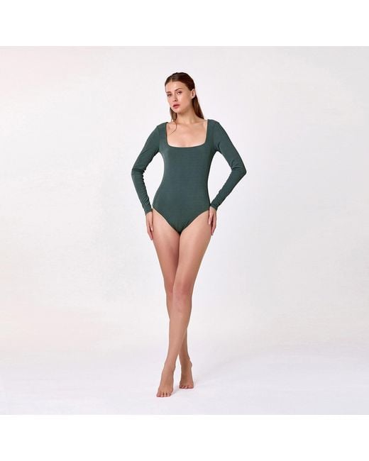 Smart and Joy Green Square-Neck Bodysuit