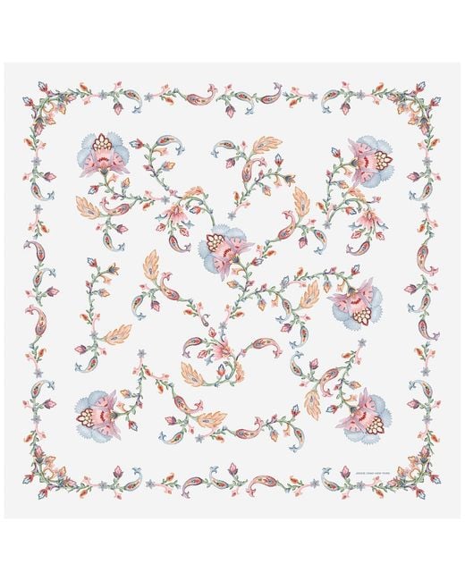 Jessie Zhao New York White Dawn Garden Double Sided Silk Scarf