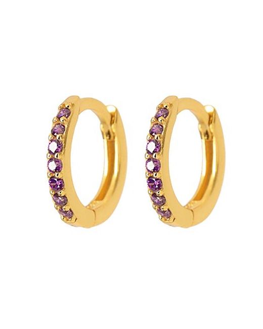 Harfi Metallic Amethyst February Birthstone Small Huggie Hoop Earrings