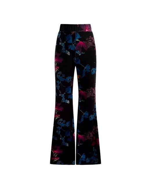 Why Mary Blue Florencia High Waisted Floral Print Flared Pants