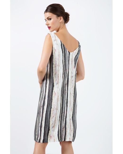 Conquista White Neutrals Sleeveless Striped V Neck Dress