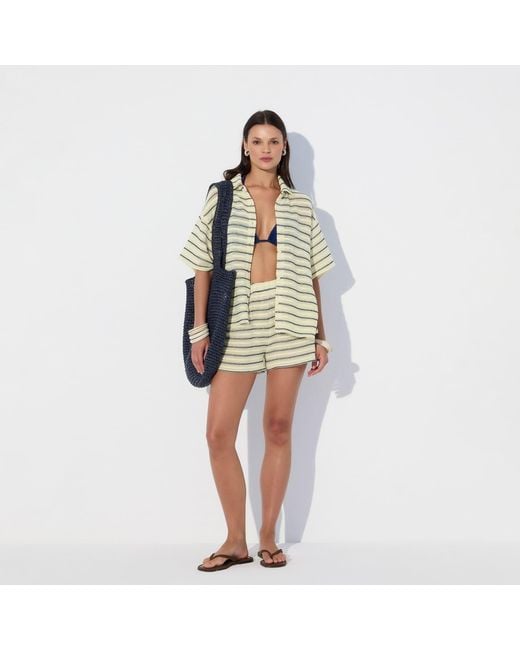 Thisisu Collection Yellow Solea Striped Knit Beachwear Shirt