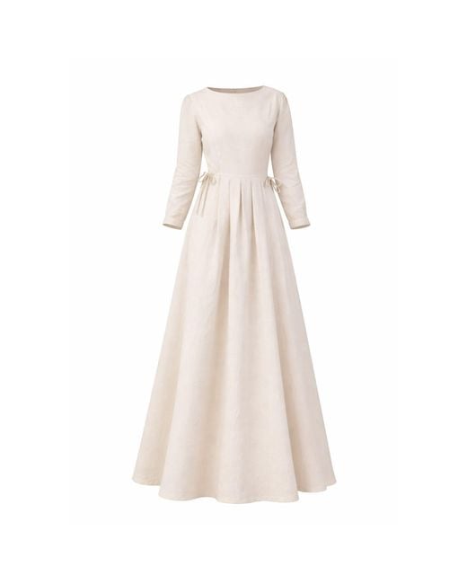 Nikka Place Natural Neutrals Linen Maxi Dress With Bracelet Sleeves And Pockets