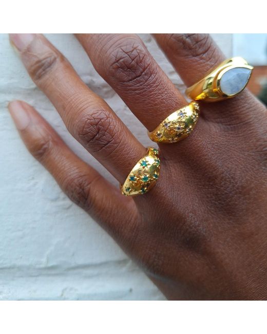 YAA YAA LONDON Metallic Precious Daughter Green Onyx Gemstone Gold Vermeil Ring