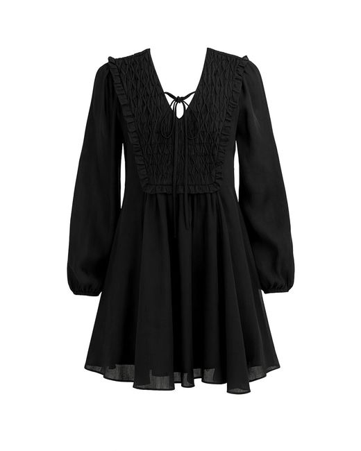 Exquise Black Chaney Long Sleeve Linen Mini Dress