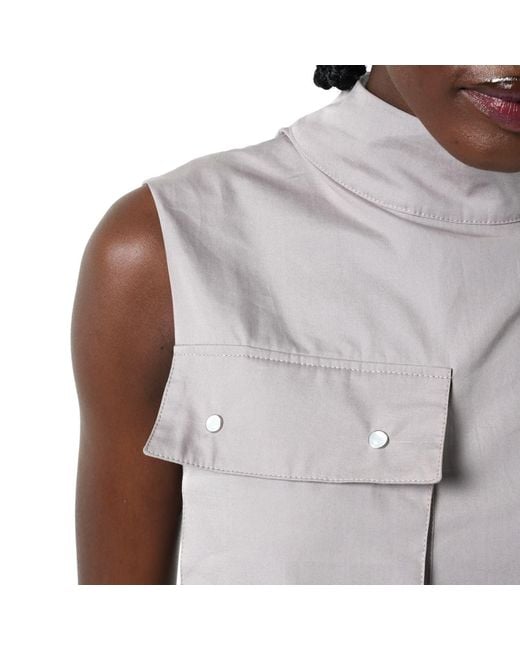 Metamorph Gray Sleeveless Pleated Tunic With Front Pocket