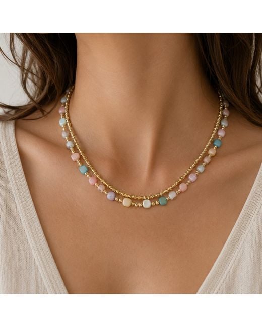 Nuvv Collection Metallic Pastel Strand Beaded Necklace Set – Tone Layered Necklace